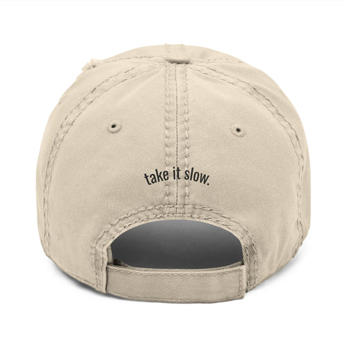 HWY16 Distressed Dad Cap — Bone